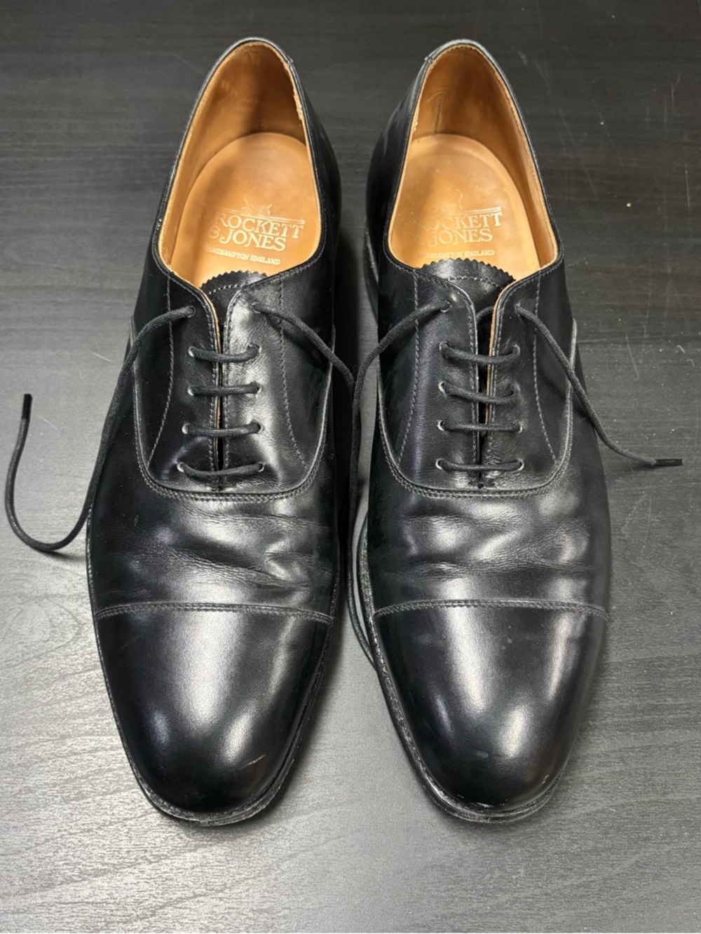 Crockett & Jones Black Leather Cap-Toe Derby Shoes